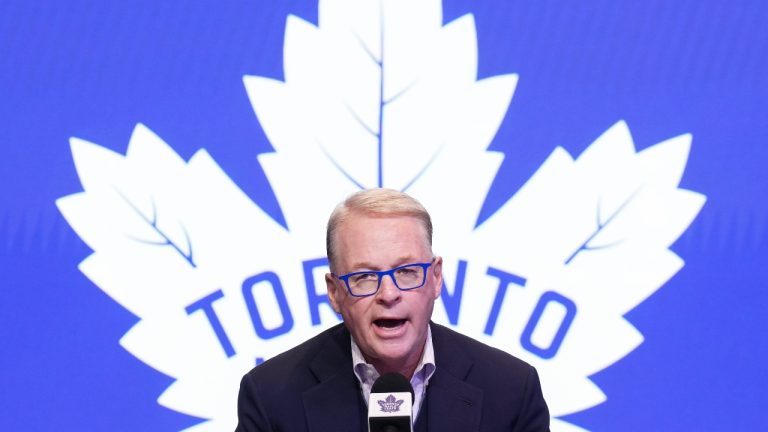 Keith Pelley, President & Chief Executive Officer of Maple Leaf Sports & Entertainment (MLSE) speaks to the media. (Nathan Denette/CP)