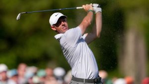 Rory McIlroy, of Northern Ireland, watches his tee shot on the 12th hole during the second round of the Masters golf tournament at the Augusta National Golf Club, Friday, April 10, 2026, in Augusta, Ga. (Eric Gay/AP)