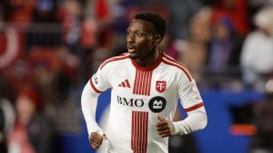 Toronto FC forward Derrick Etienne Jr. is seen during an MLS soccer match against FC Dallas, Saturday, Feb. 21, 2026, in Frisco, Texas. FC Dallas won 3-2. (Brandon Wade/AP Photo)