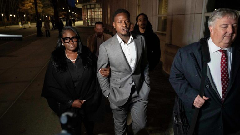 Miami Heat's Terry Rozier, center, leaves Brooklyn federal court, Monday, Dec. 8, 2025, in New York. (Yuki Iwamura/AP)